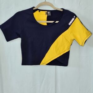 Gymshark Navy and Yellow Crop Top